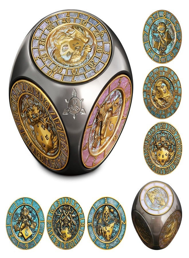 EZUO DND Spinner Metal Dice Fidget, Rotating Dice Set for Role Playing Gaming with Box, Polyhedral Dice with 3D Relief Design, for Dungeons and Dragons and Tabletop Games(Gradient Blue Black Nickel) - Image 1